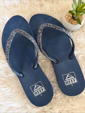 Reef Stargazer Mermaid FLIP FLOPS Navy Glitter NWOT